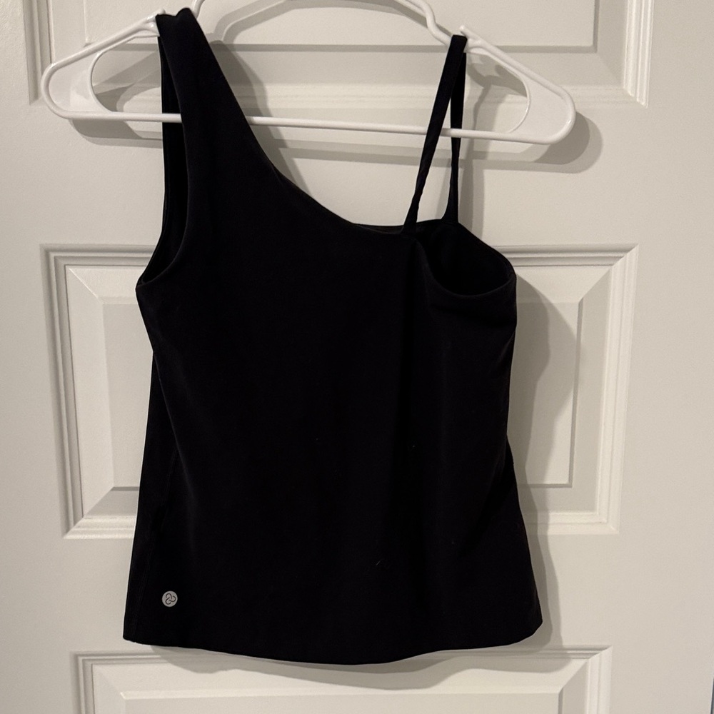 Zella Black One-Shoulder Asymmetric Tank Top Small strap S Womens Bare